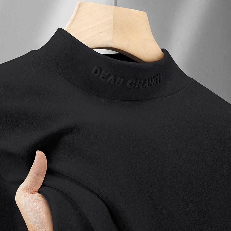 Men'S Thermal Base Layer Shirt For , Thickened Warm Top, Double-Sided Fleece, Solid Color Men'S T-Shirt, Half-High Collar, Fleece-Lined Inner Layer - Image 3